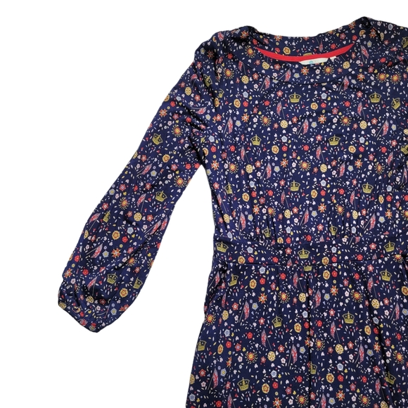 Boden Boden | Navy Crown Ditsy Sasha Pocket Long-Sleeve Dress Size 12 Long - Picture 3 of 7